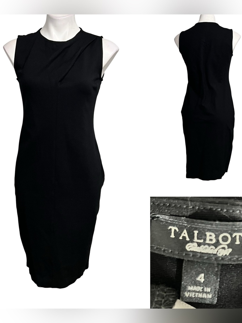 Talbots dress 4p Black Sleeveless ponte knit stretch Sheath knee length office